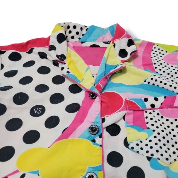 Victoria's Secret Top Size Medium Sleepwear Pajama Top Rainbows Clouds Polka Dot - Picture 3 of 7